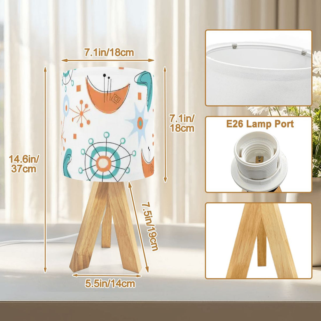 Kate McEnroe New York Retro Boomerang Starburst Table Lamp, Mid Century Modern Geometric Accent Light, MCM Tripod Desk LampTable LampsEKZxLvs0u6