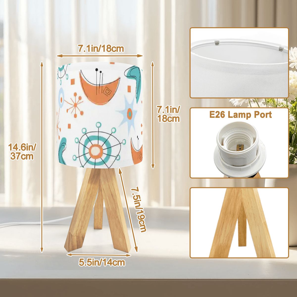 Kate McEnroe New York Retro Boomerang Starburst Table Lamp, Mid Century Modern Geometric Accent Light, MCM Tripod Desk LampTable LampsEKZxLvs0u6