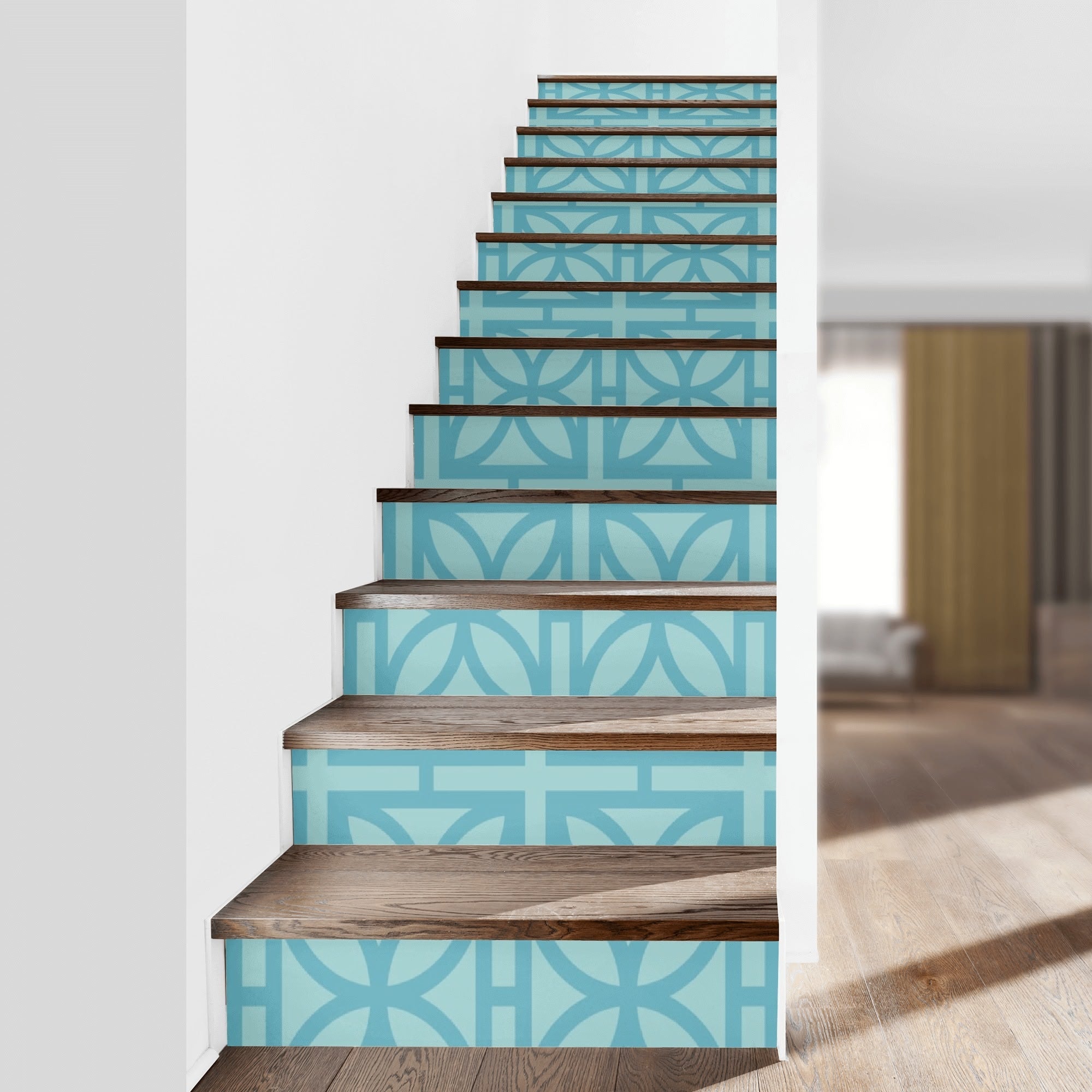 Kate McEnroe New York Retro Breeze Block 13pc Stair Risers, Mid Century Modern Aqua Staircase DecalsStair RisersYP6XL93N - 1