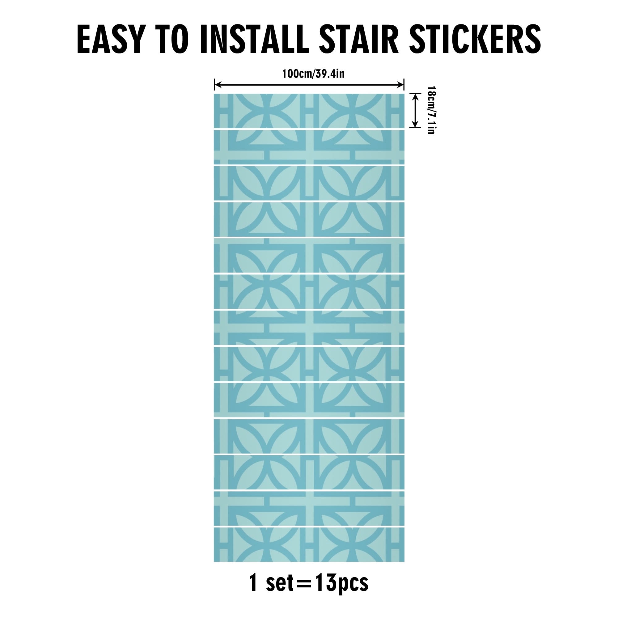 Kate McEnroe New York Retro Breeze Block 13pc Stair Risers, Mid Century Modern Aqua Staircase DecalsStair RisersYP6XL93N - 1