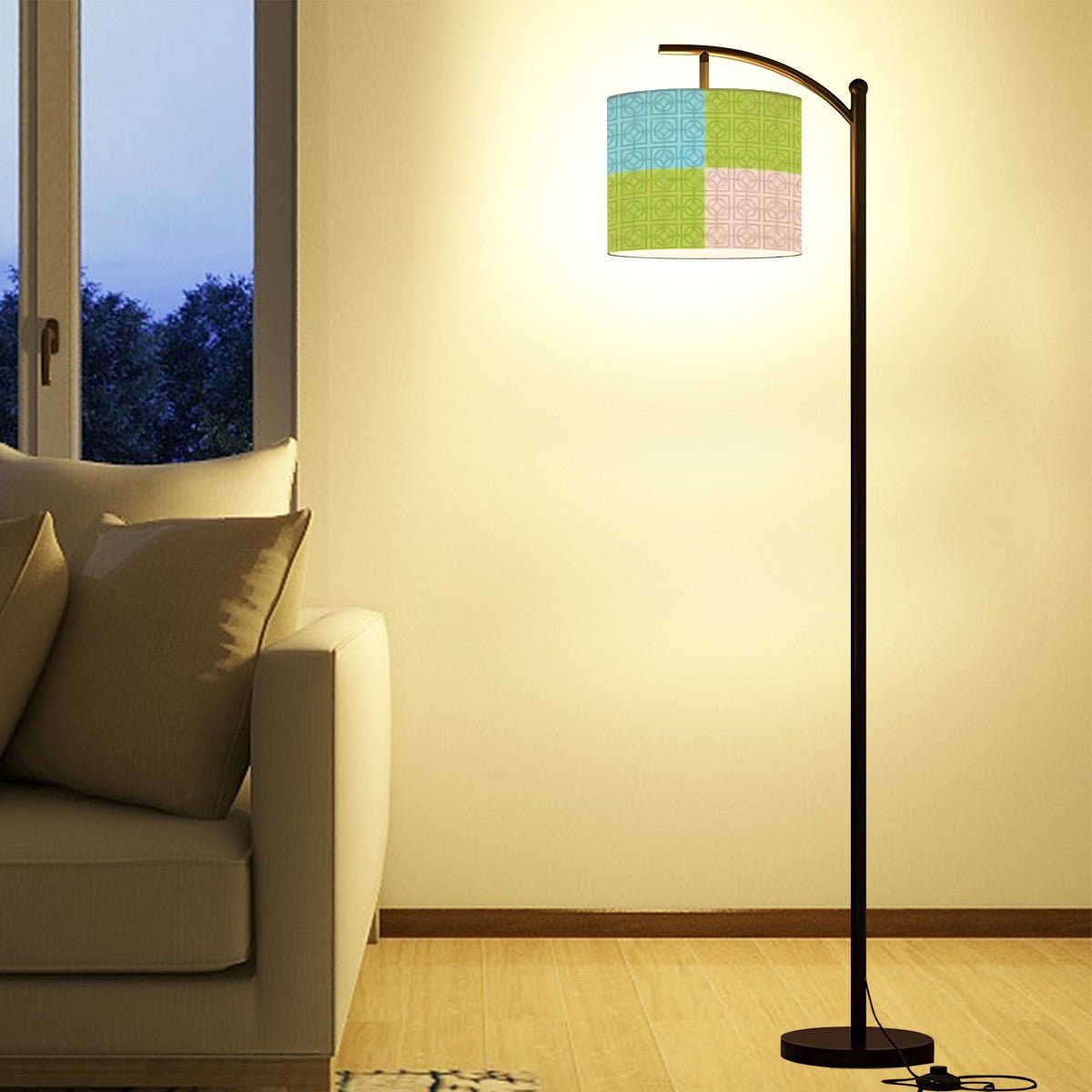 Kate McEnroe New York Retro Breeze Block Arc Floor Lamp, Mid Century Modern Teal Green Blush LightingFloor LampsNTDOVXbuxw
