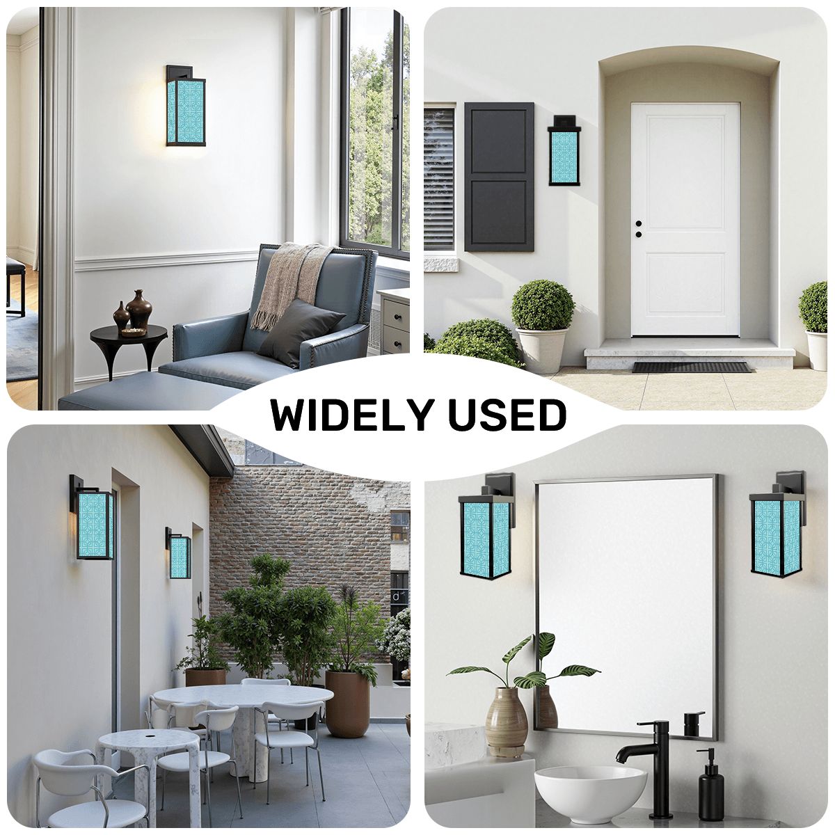 Kate McEnroe New York Retro Breeze Block Outdoor Sconce, Mid Mod Blue Wall Lantern, 50s Style Exterior Accent LightingOutdoor Wall LightsnHXuTYk0tM