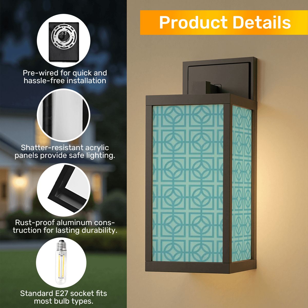 Kate McEnroe New York Retro Breeze Block Outdoor Sconce, Mid Mod Blue Wall Lantern, 50s Style Exterior Accent LightingOutdoor Wall LightsnHXuTYk0tM