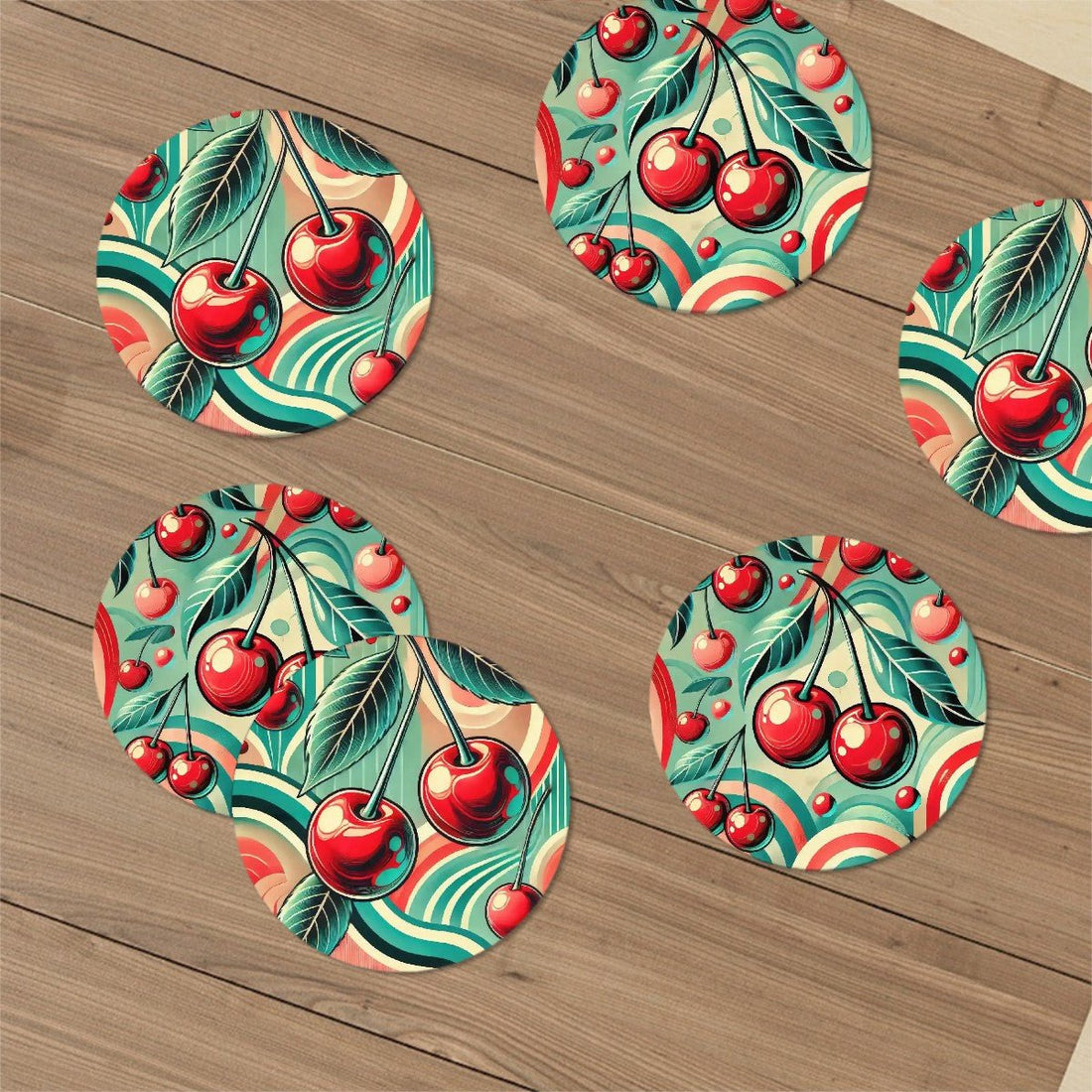 Kate McEnroe New York Retro Cherry Swirl Ceramic Coaster Set, Mid Century Modern 50s Kitsch Drink Coasters, Vintage Diner BarwareCoastersapQk3dVQpQ