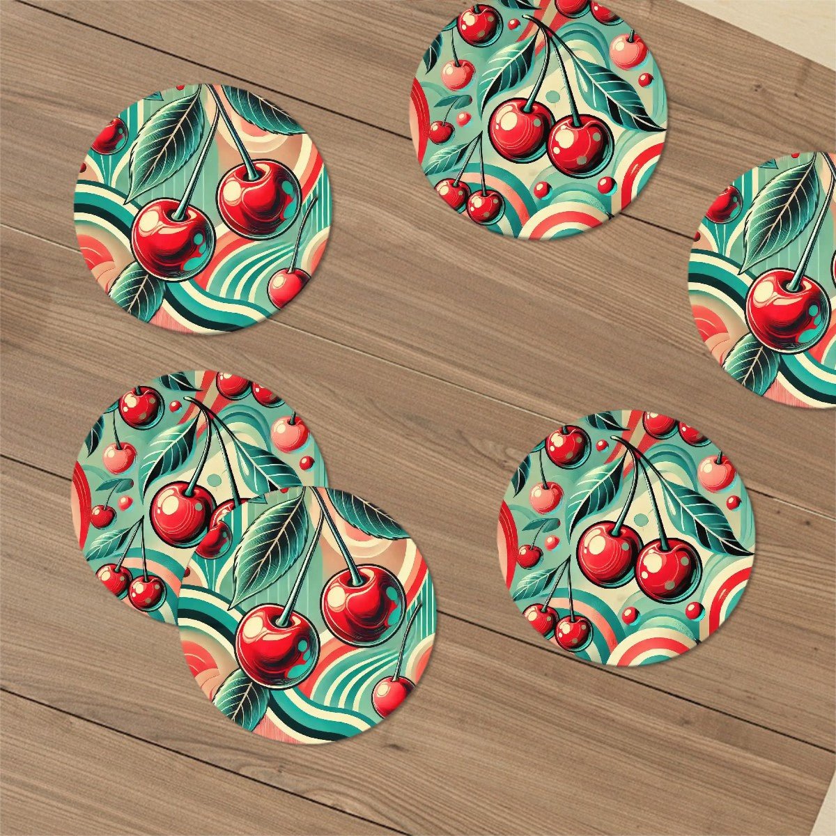Kate McEnroe New York Retro Cherry Swirl Ceramic Coaster Set, Mid Century Modern 50s Kitsch Drink Coasters, Vintage Diner BarwareCoastersapQk3dVQpQ