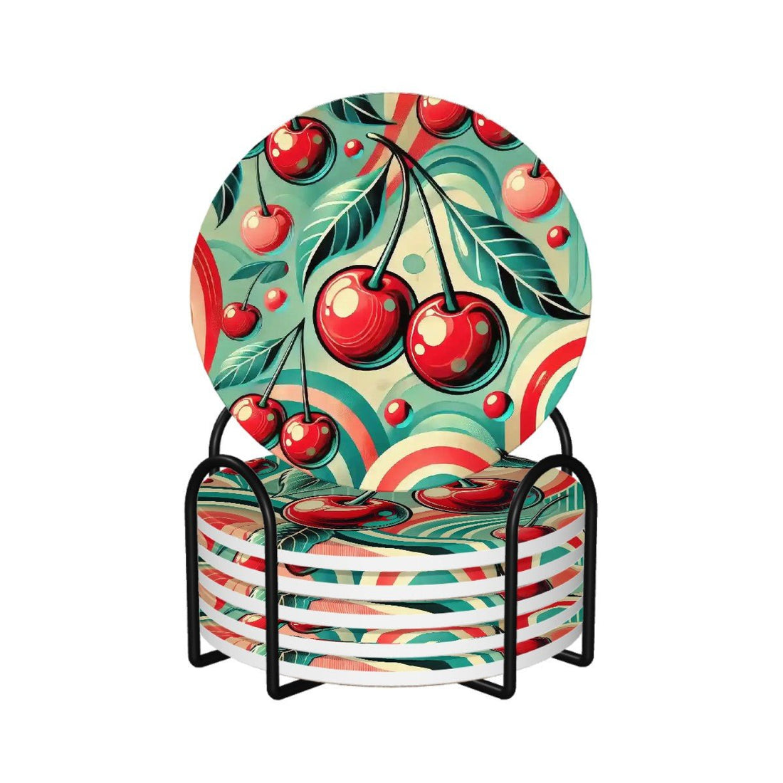 Kate McEnroe New York Retro Cherry Swirl Ceramic Coaster Set, Mid Century Modern 50s Kitsch Drink Coasters, Vintage Diner BarwareCoastersapQk3dVQpQ