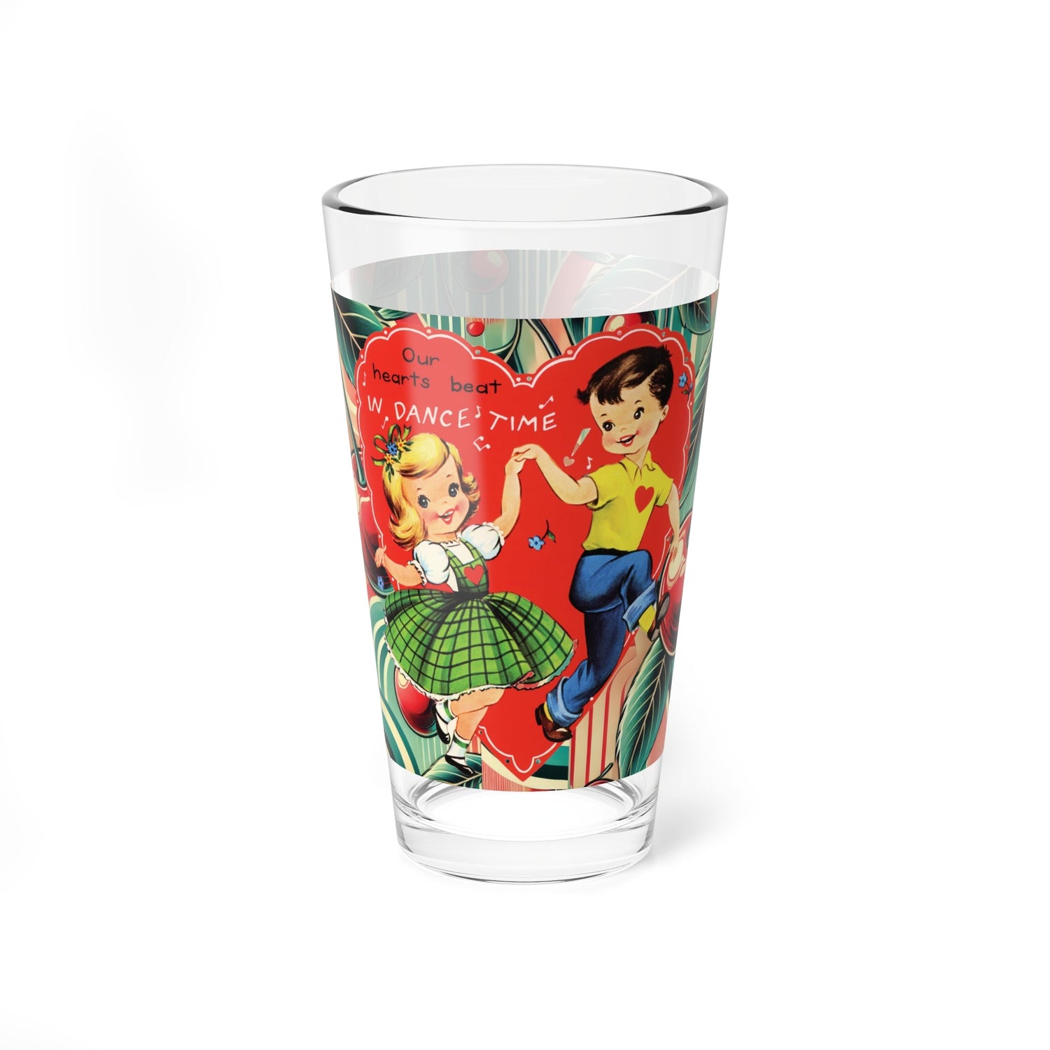 Kate McEnroe New York Retro Cherry Valentine Pint Glass, Mid Century Modern 50s Dancing Boy Girl Kitschy BarwarePint Glasses25522513193004902643