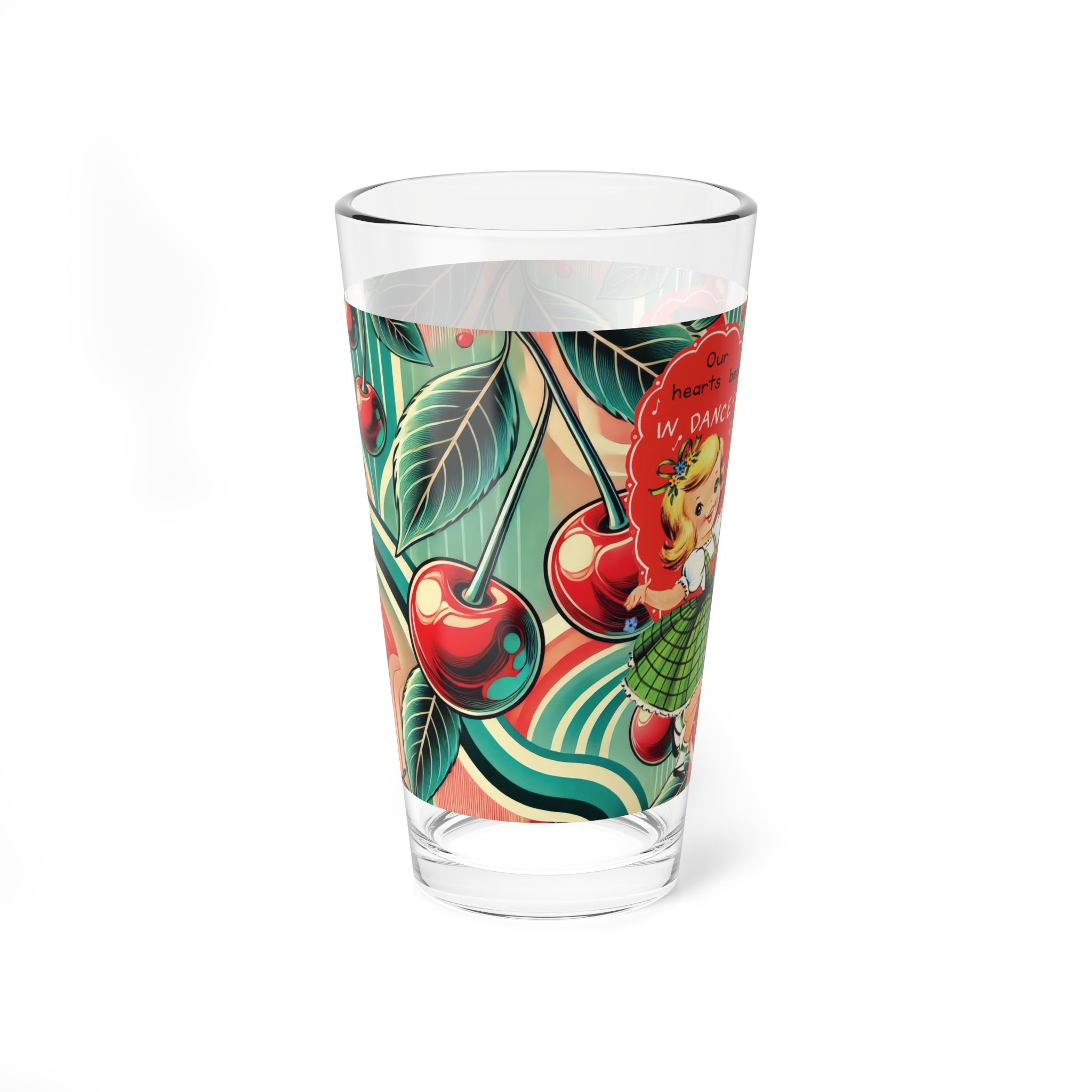 Kate McEnroe New York Retro Cherry Valentine Pint Glass, Mid Century Modern 50s Dancing Boy Girl Kitschy BarwarePint Glasses25522513193004902643