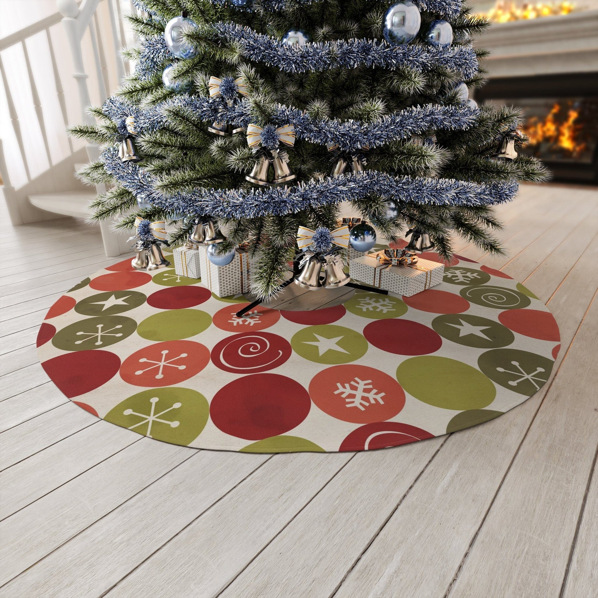 Kate McEnroe New York Retro Christmas Atomic Starburst Swirls Stars Snowflakes Faux Linen Tree Skirts Home Decor 100% Polyester Faux-Linen Treeskirt-FauxLinen-20221101081302293