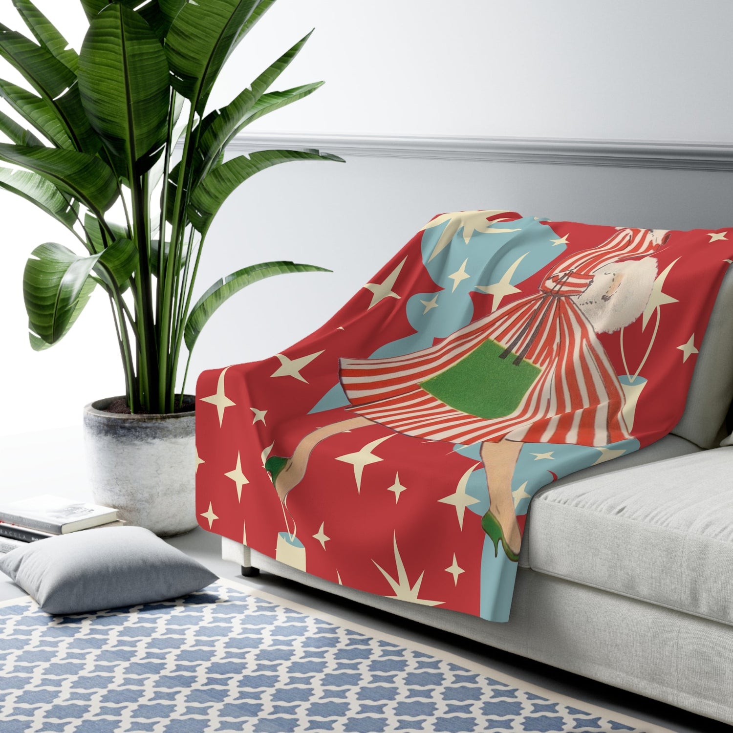 Kate McEnroe New York Retro Christmas Blanket Mid Century Modern Atomic Starburst ThrowBlankets11290389129085427950