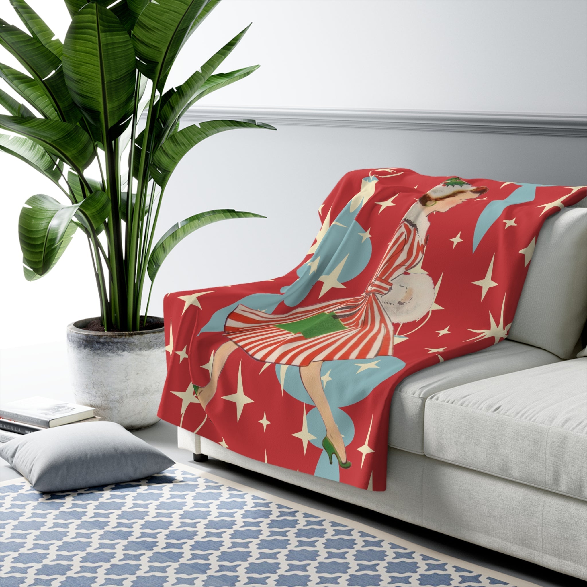 Kate McEnroe New York Retro Christmas Blanket Mid Century Modern Atomic Starburst ThrowBlankets11290389129085427950