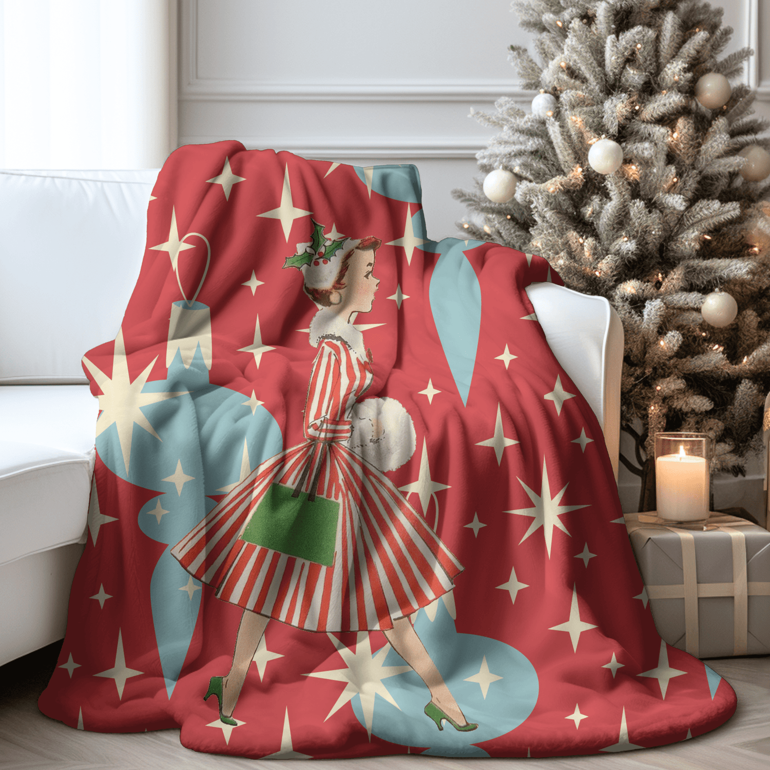 Kate McEnroe New York Retro Christmas Blanket Mid Century Modern Atomic Starburst ThrowBlankets76013277066806817236