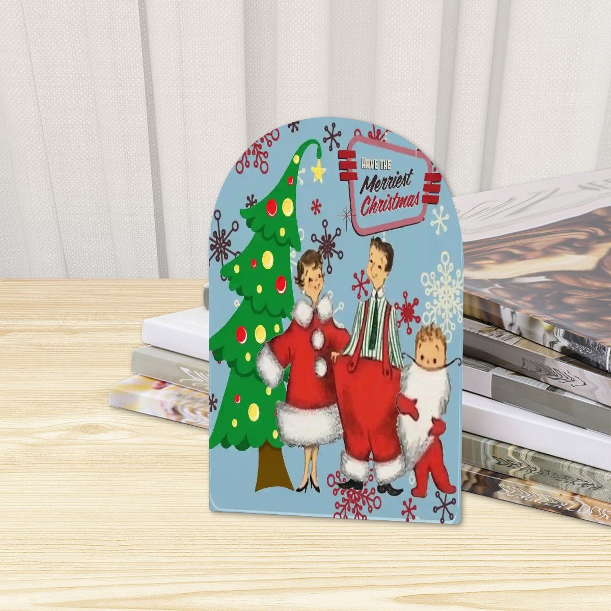 Kate McEnroe New York Retro Christmas Bookends Santa Family Holiday Mid Century 1950sBookends4vlzqqIpU1