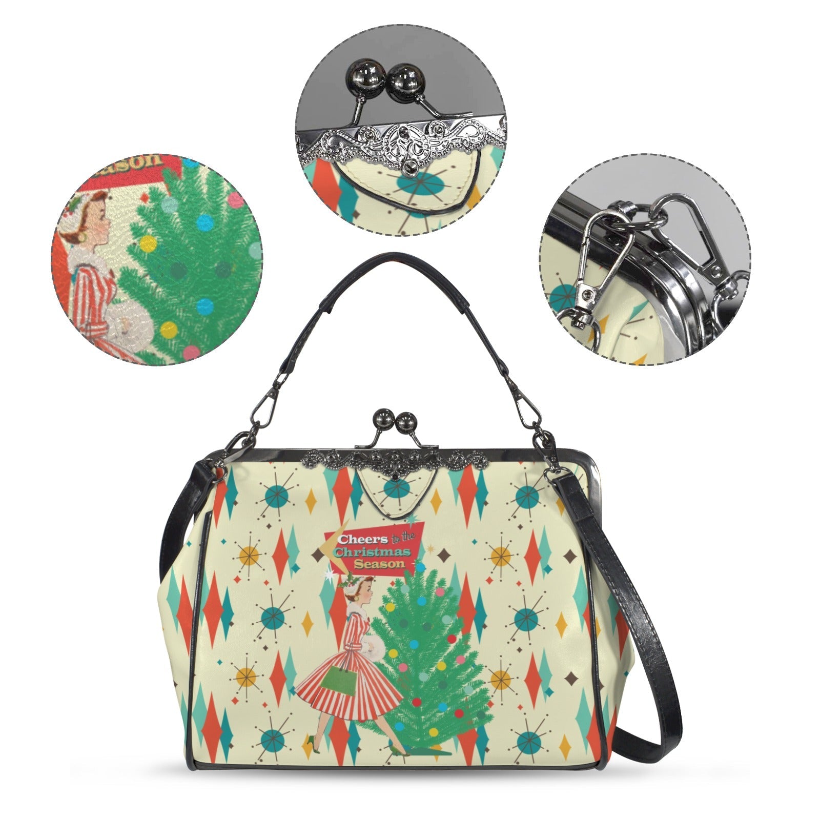 Kate McEnroe New York Retro Christmas Mid Century Franciscan Starburst Kisslock PurseCrossbody BagsD3266993