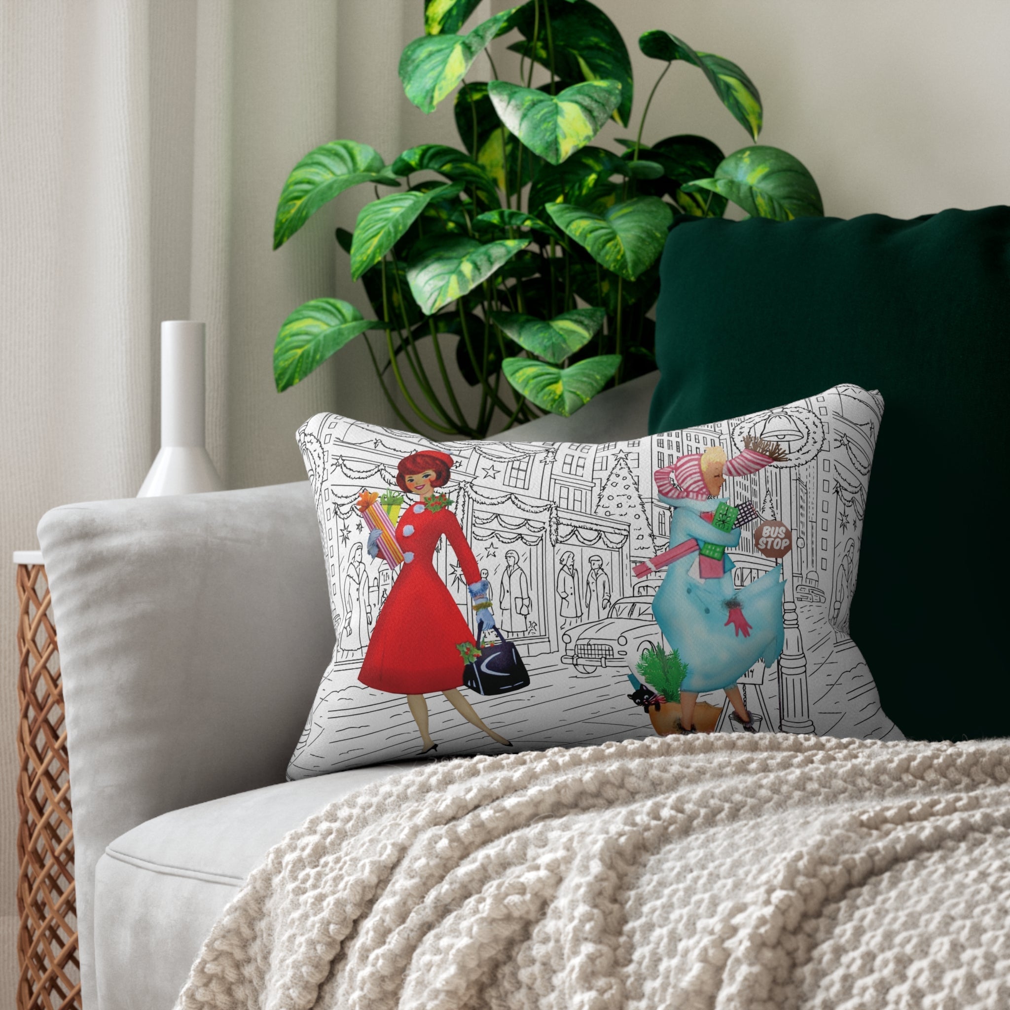 Kate McEnroe New York Retro Christmas Mid Century Modern Cityscape Kitsch Lumbar PillowLumbar Pillows24111627170845770737