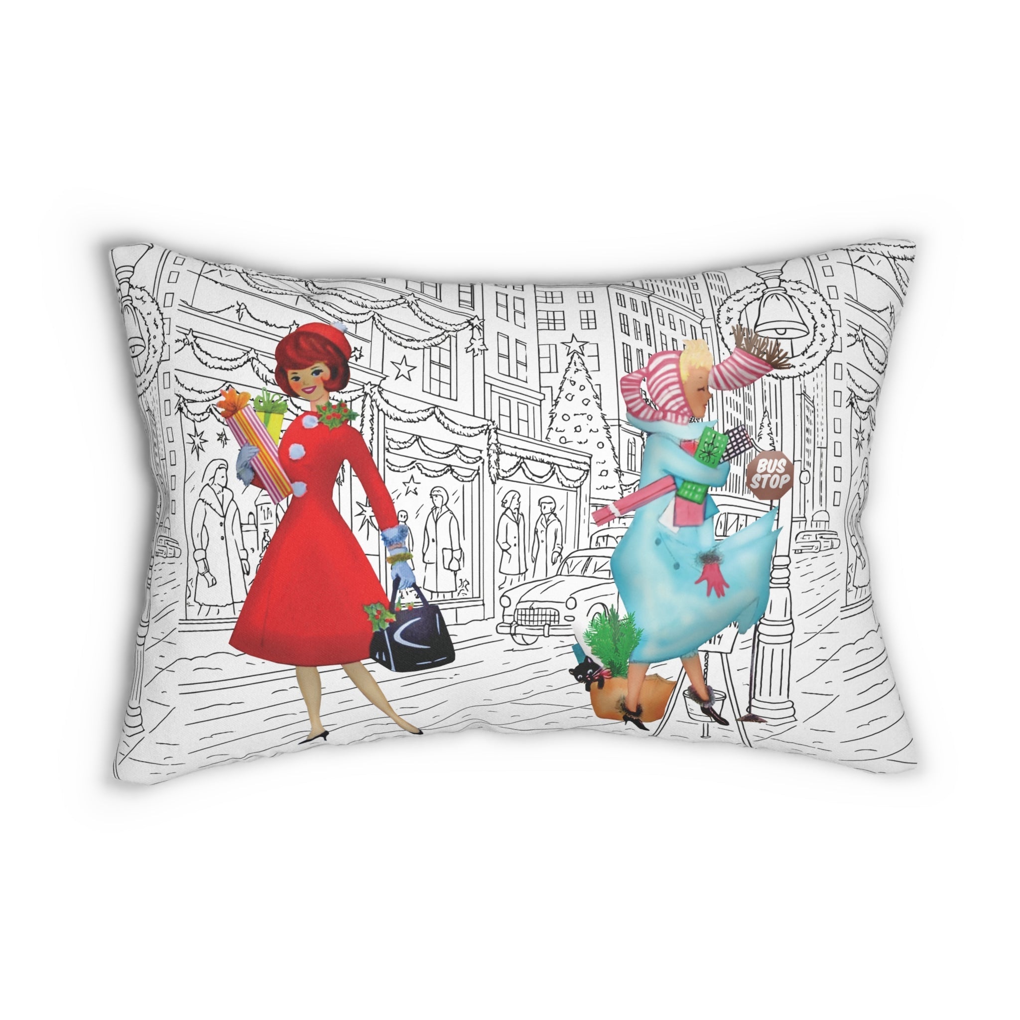 Kate McEnroe New York Retro Christmas Mid Century Modern Cityscape Kitsch Lumbar PillowLumbar Pillows24111627170845770737