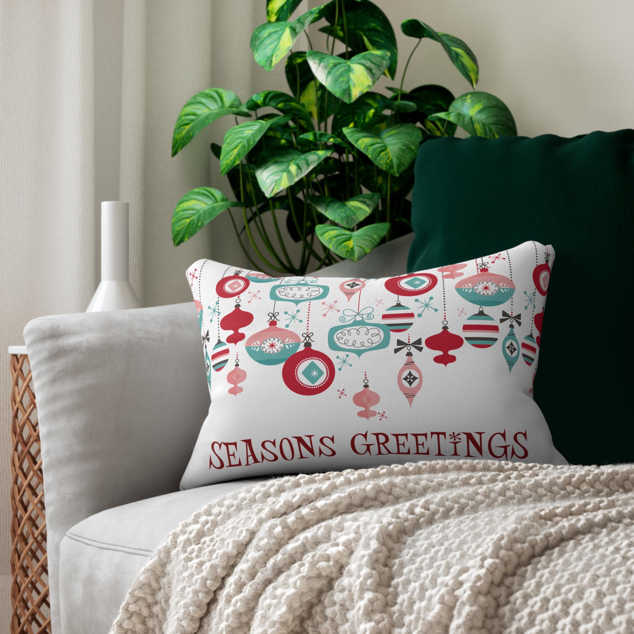 Kate McEnroe New York Retro Christmas Ornament Lumbar Pillow, Mid Century Modern Holiday DecorLumbar Pillows48908983546750768340