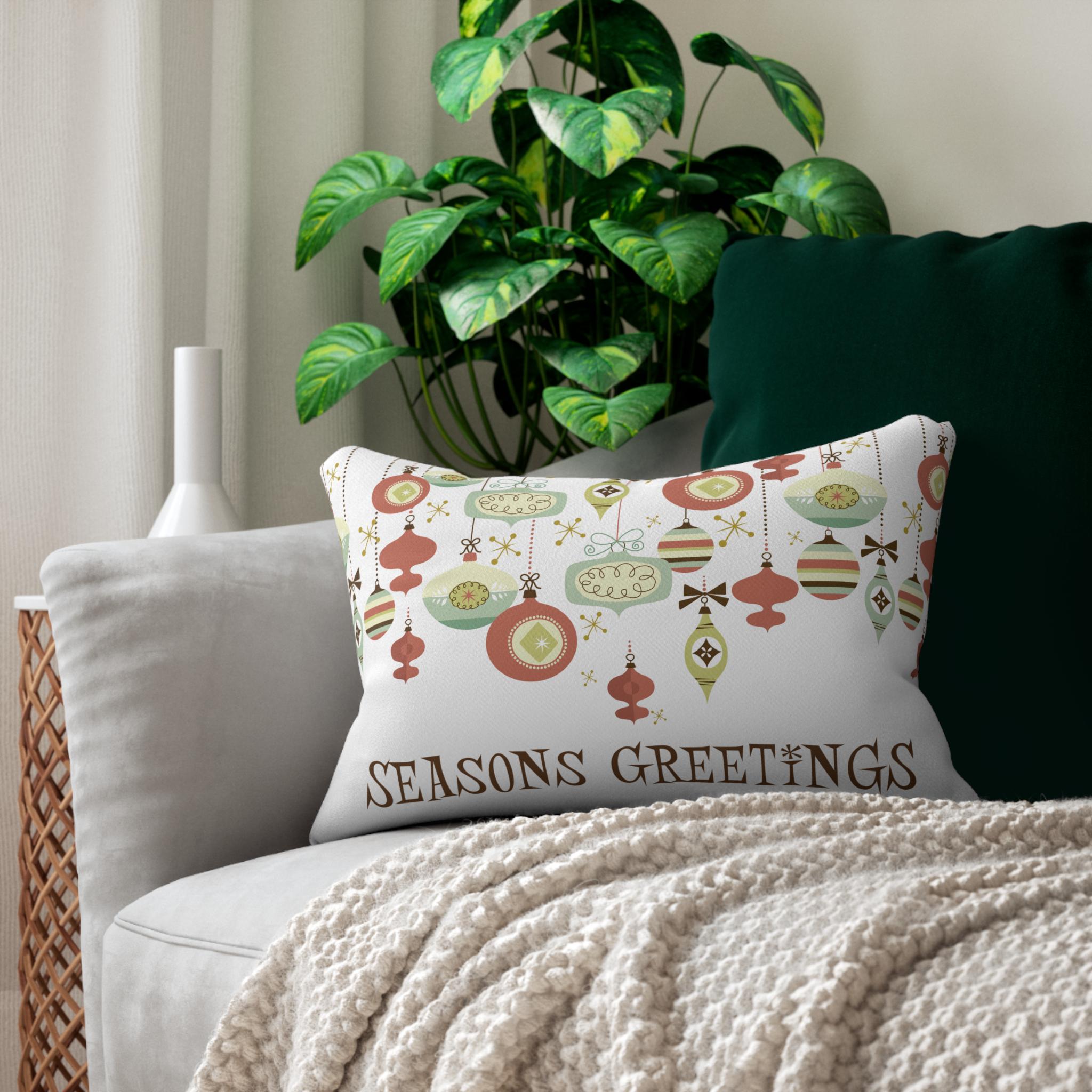 Kate McEnroe New York Retro Christmas Ornament Lumbar Pillow, Vintage Sage Holiday DecorLumbar Pillows31307004415191839625