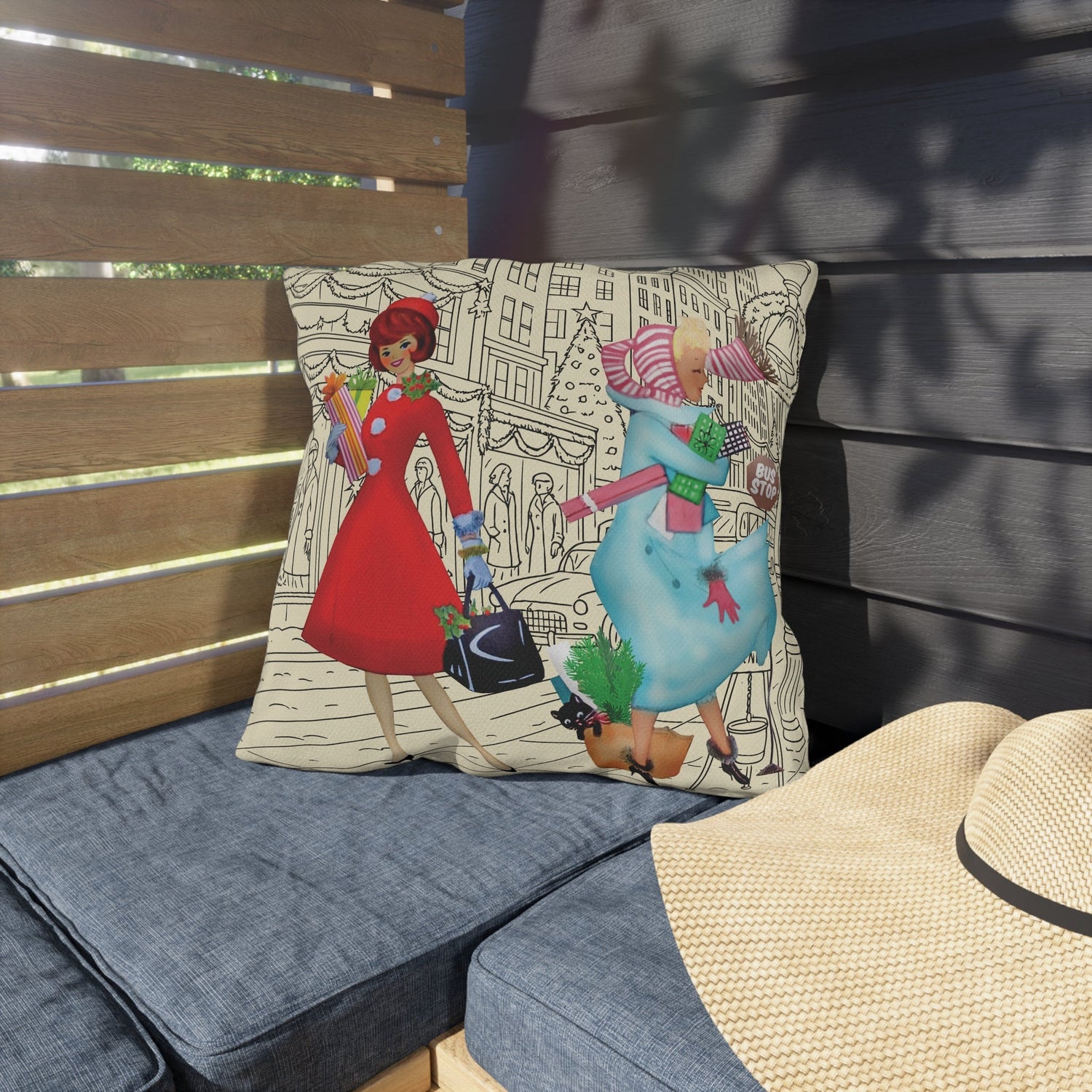 Kate McEnroe New York Retro Christmas Outdoor Pillow Mid Century Cityscape Holiday DecorOutdoor Throw Pillows17872849802040023337