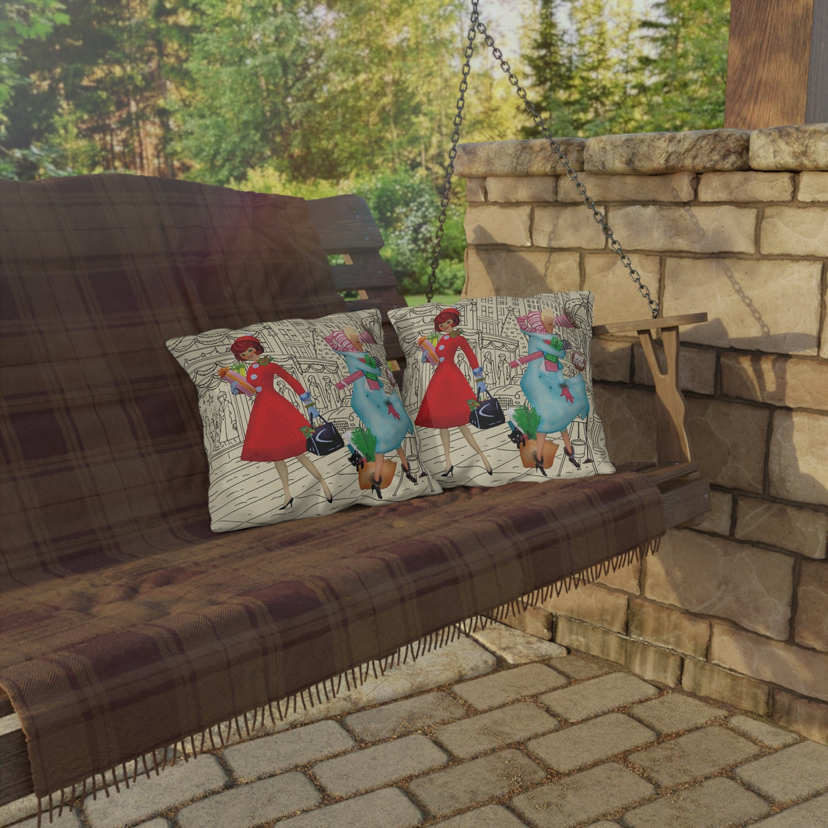 Kate McEnroe New York Retro Christmas Outdoor Pillow Mid Century Cityscape Holiday DecorOutdoor Throw Pillows17872849802040023337