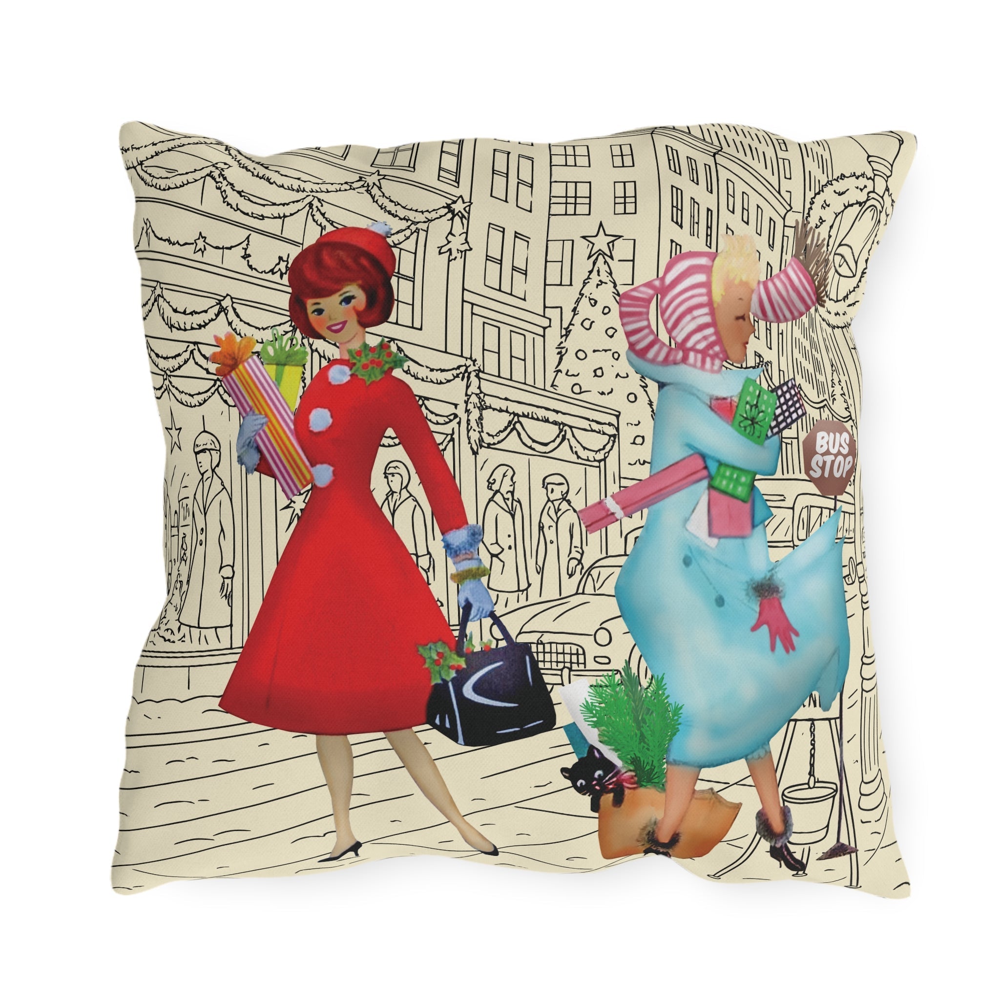 Kate McEnroe New York Retro Christmas Outdoor Pillow Mid Century Cityscape Holiday DecorOutdoor Throw Pillows27874958335957351532