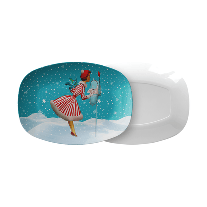 Kate McEnroe New York Retro Christmas Platter Mid Century Kitsch 1950s Holiday Serving WareServing PlattersRCP - TEAL - 006