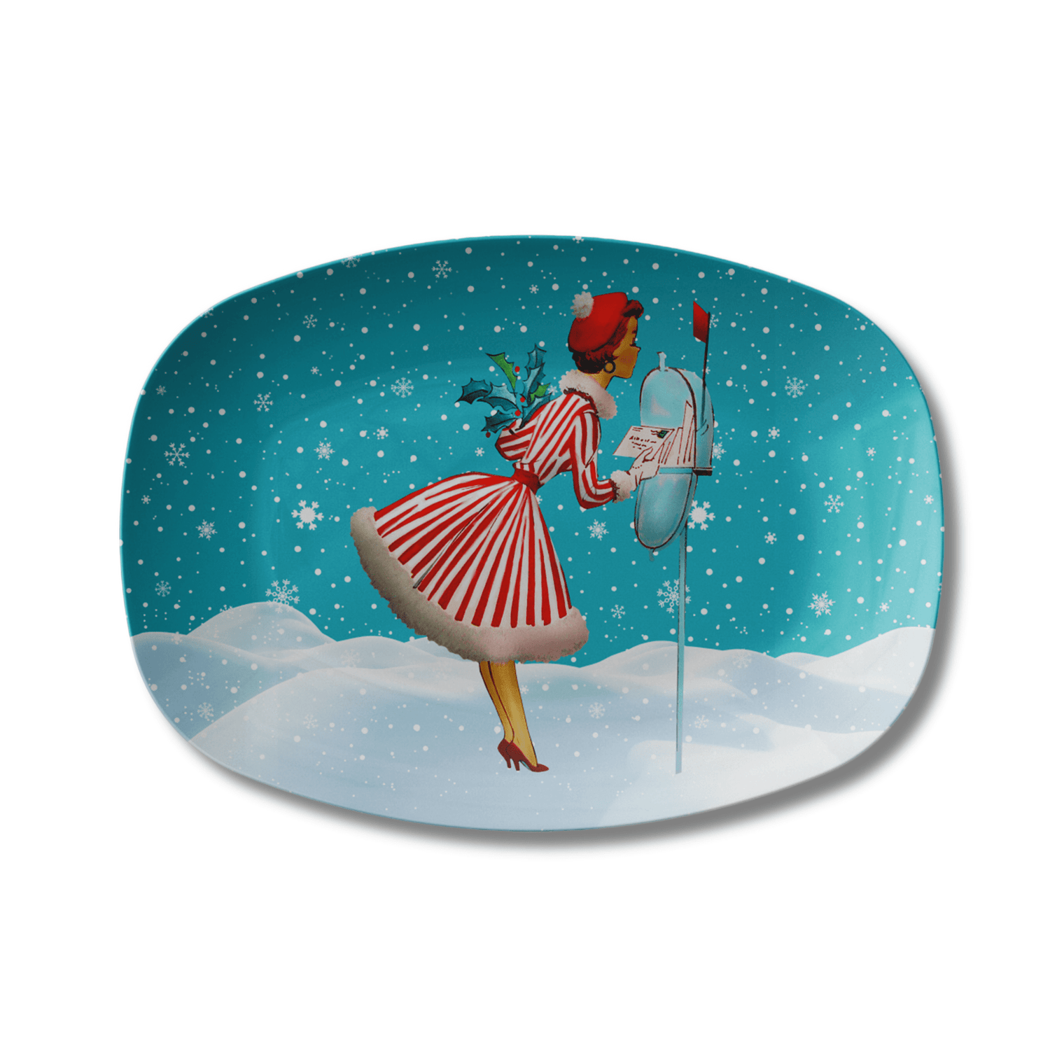 Kate McEnroe New York Retro Christmas Platter Mid Century Kitsch 1950s Holiday Serving WareServing PlattersRCP - TEAL - 006