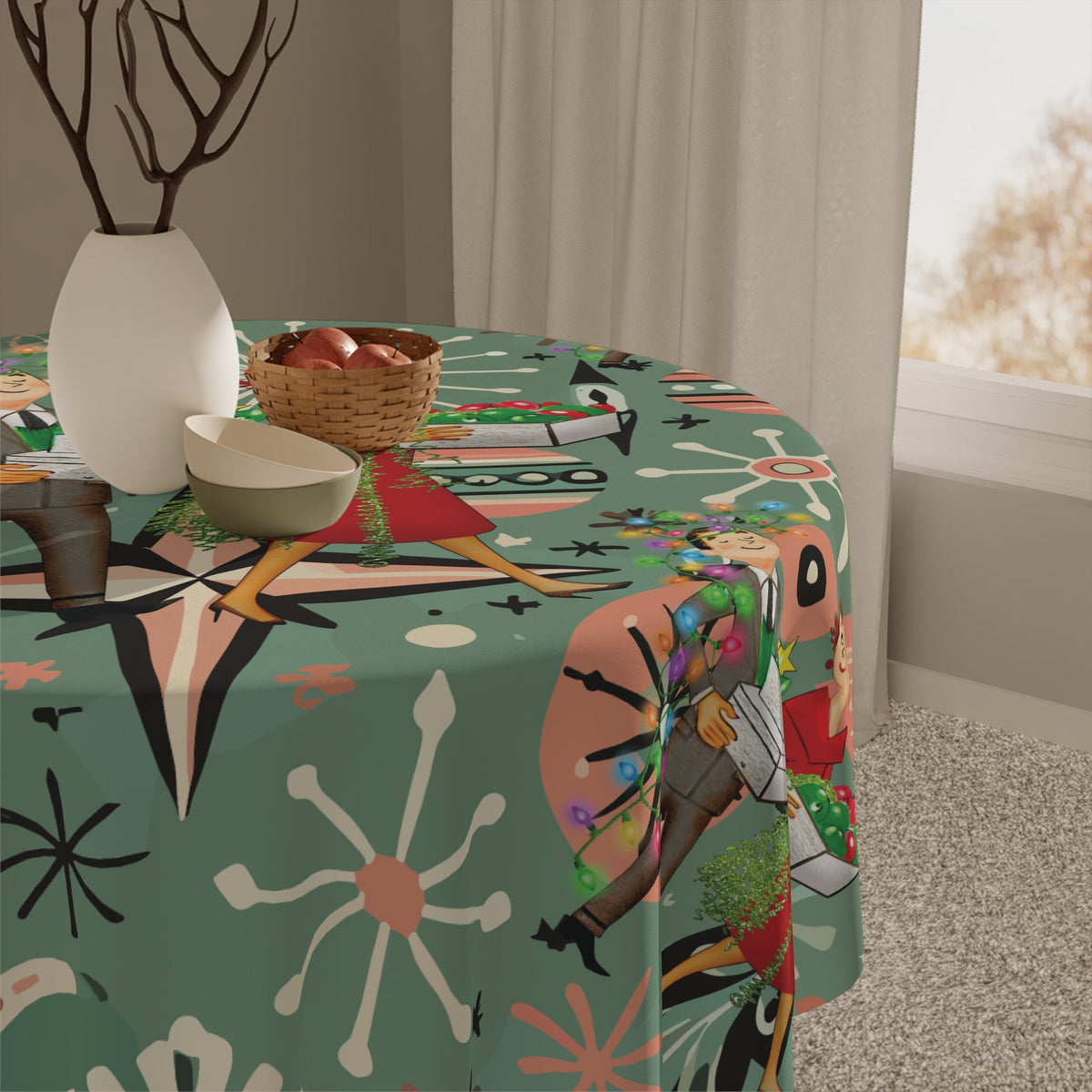 Kate McEnroe New York Retro Christmas Tablecloth, Mid Century Modern Holiday Table Linens, 1950s Kitsch Dining DecorTablecloths11707814054044319982