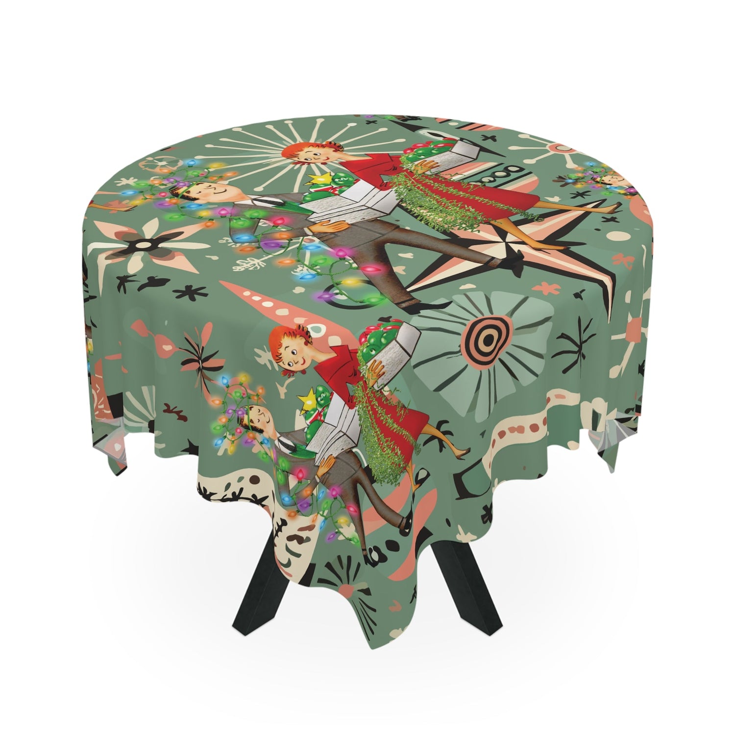 Kate McEnroe New York Retro Christmas Tablecloth, Mid Century Modern Holiday Table Linens, 1950s Kitsch Dining DecorTablecloths11707814054044319982