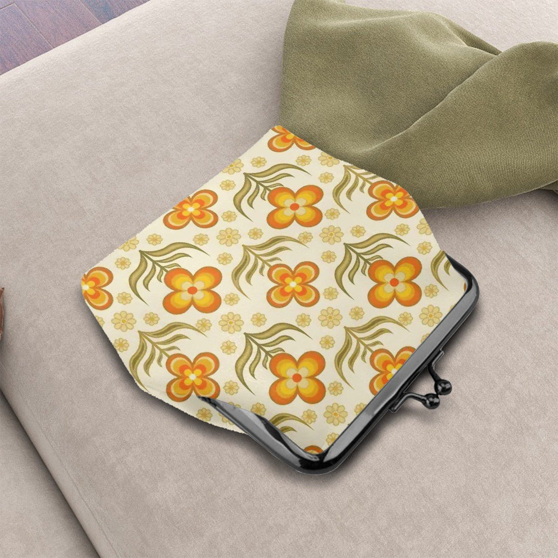 Kate McEnroe New York Retro Coin Purse 1970s Floral Orange Yellow Kiss Lock Clasp WalletCoin PursesFsNNp10h2j