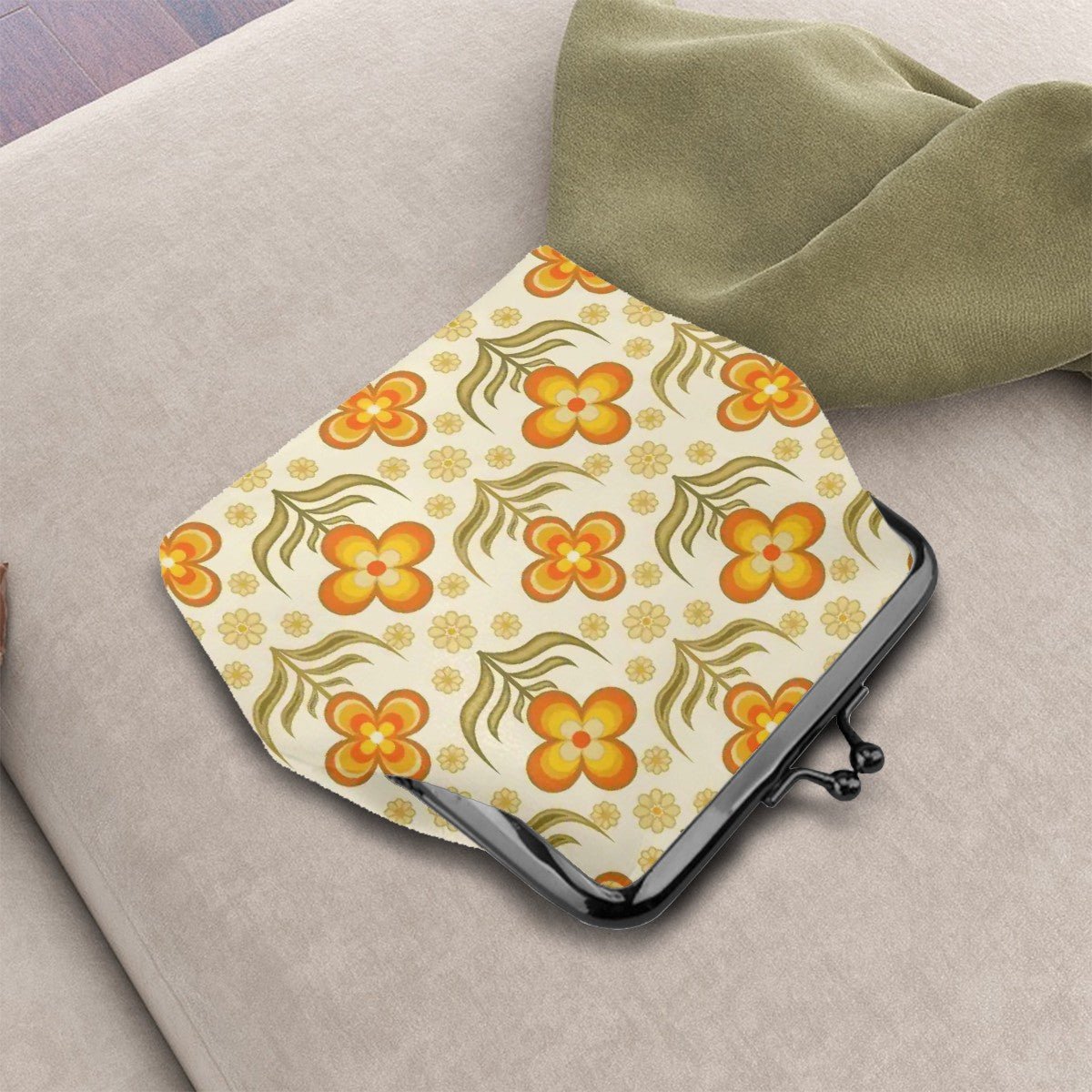 Kate McEnroe New York Retro Coin Purse 1970s Floral Orange Yellow Kiss Lock Clasp WalletCoin PursesFsNNp10h2j