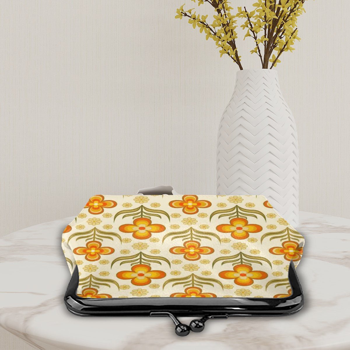 Kate McEnroe New York Retro Coin Purse 1970s Floral Orange Yellow Kiss Lock Clasp WalletCoin PursesFsNNp10h2j
