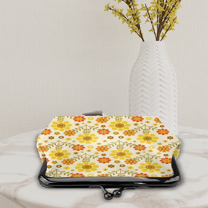 Kate McEnroe New York Retro Coin Purse Daisy Floral 1970s Yellow Orange Kiss Lock WalletCoin PursesBXQl72Xk07