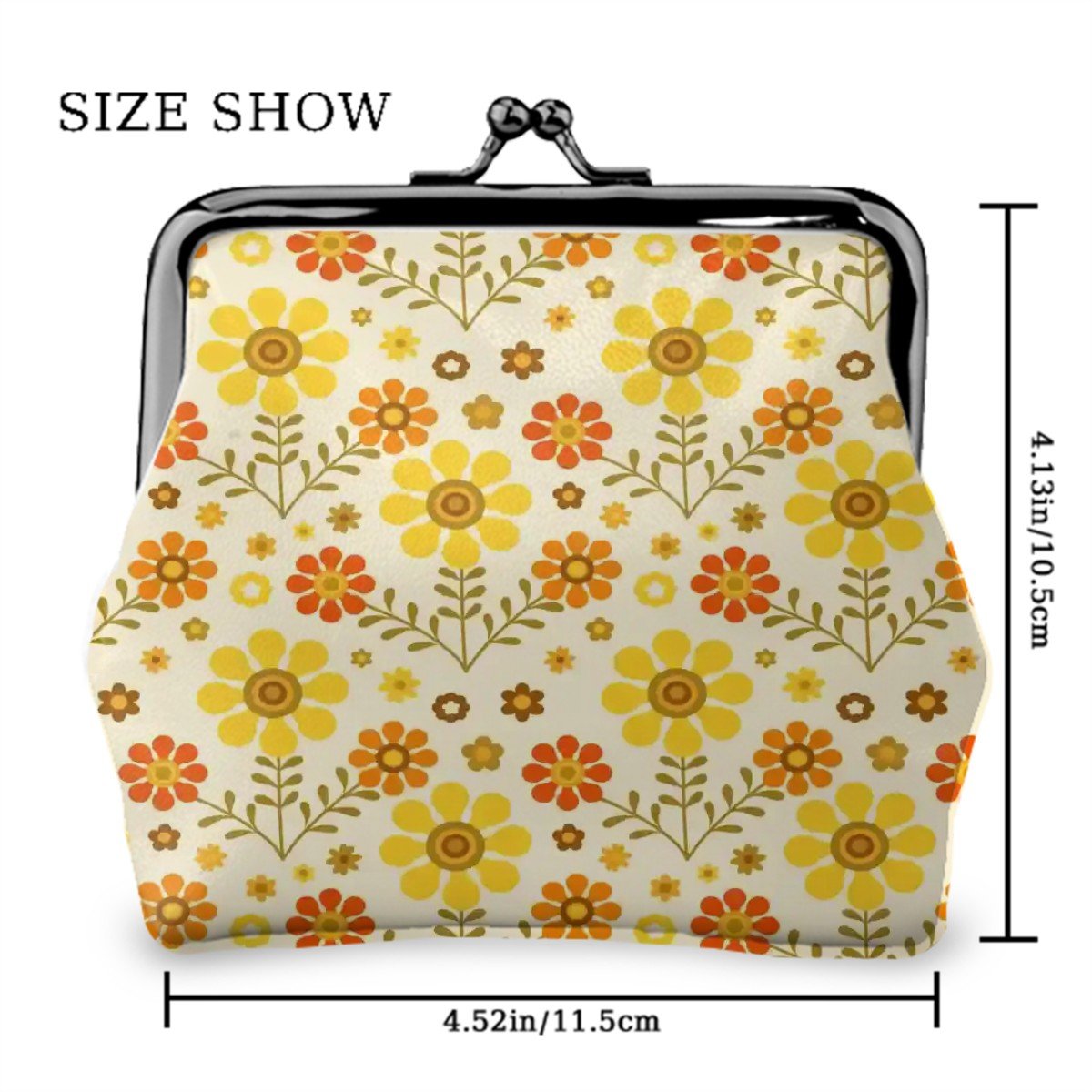 Kate McEnroe New York Retro Coin Purse Daisy Floral 1970s Yellow Orange Kiss Lock WalletCoin PursesBXQl72Xk07