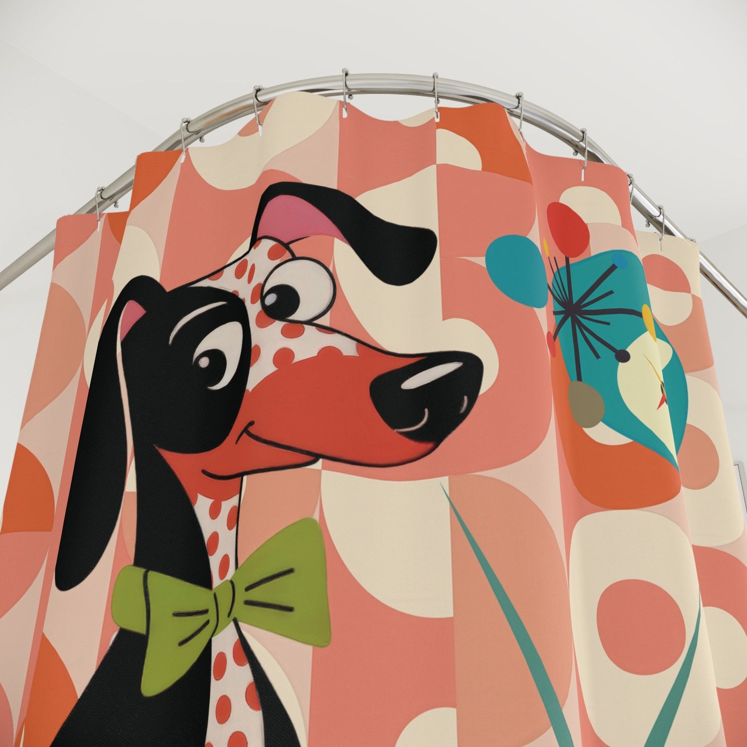 Kate McEnroe New York Retro Dachshund Dog Shower Curtain, Mid Century Modern TV Starburst Bath DecorShower Curtains13333018521558020847