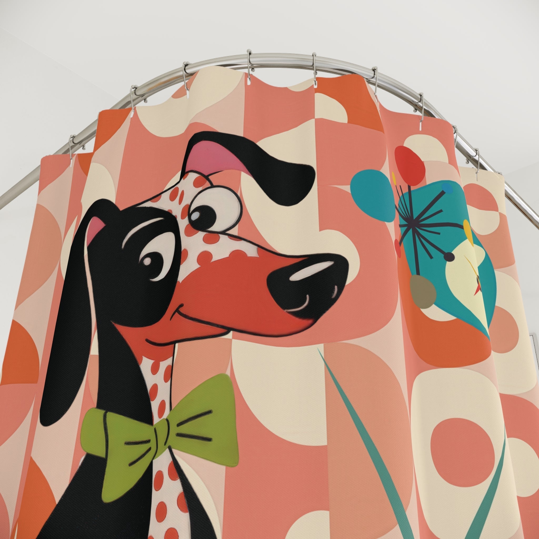 Kate McEnroe New York Retro Dachshund Dog Shower Curtain, Mid Century Modern TV Starburst Bath DecorShower Curtains13333018521558020847