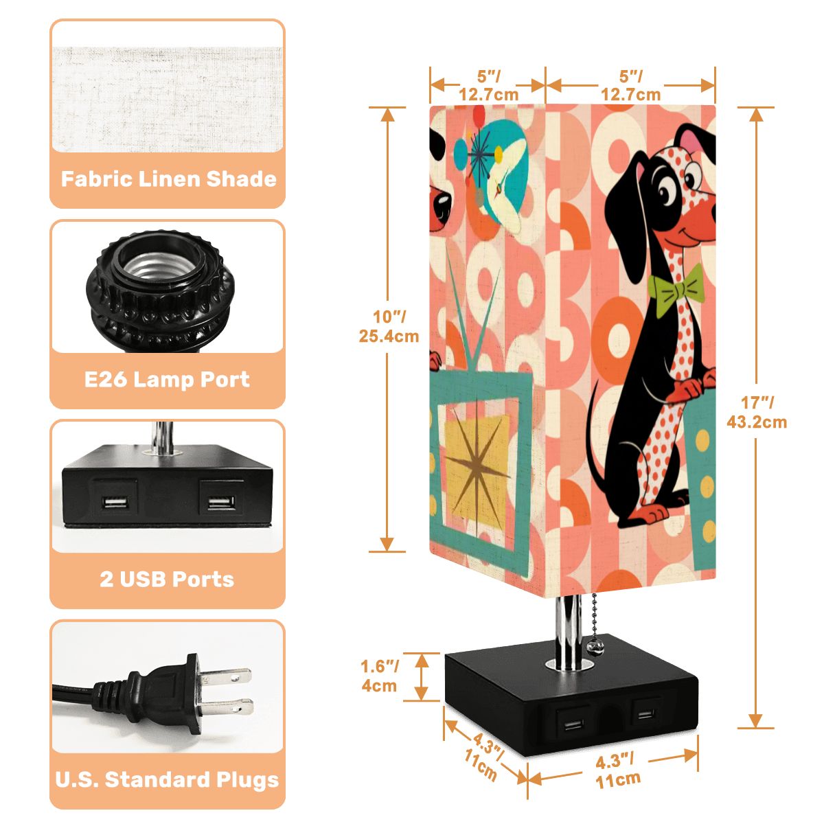 Kate McEnroe New York Retro Dachshund Dog Table Lamp, Mid Century Modern USB LightTable LampsszkcEByLjT