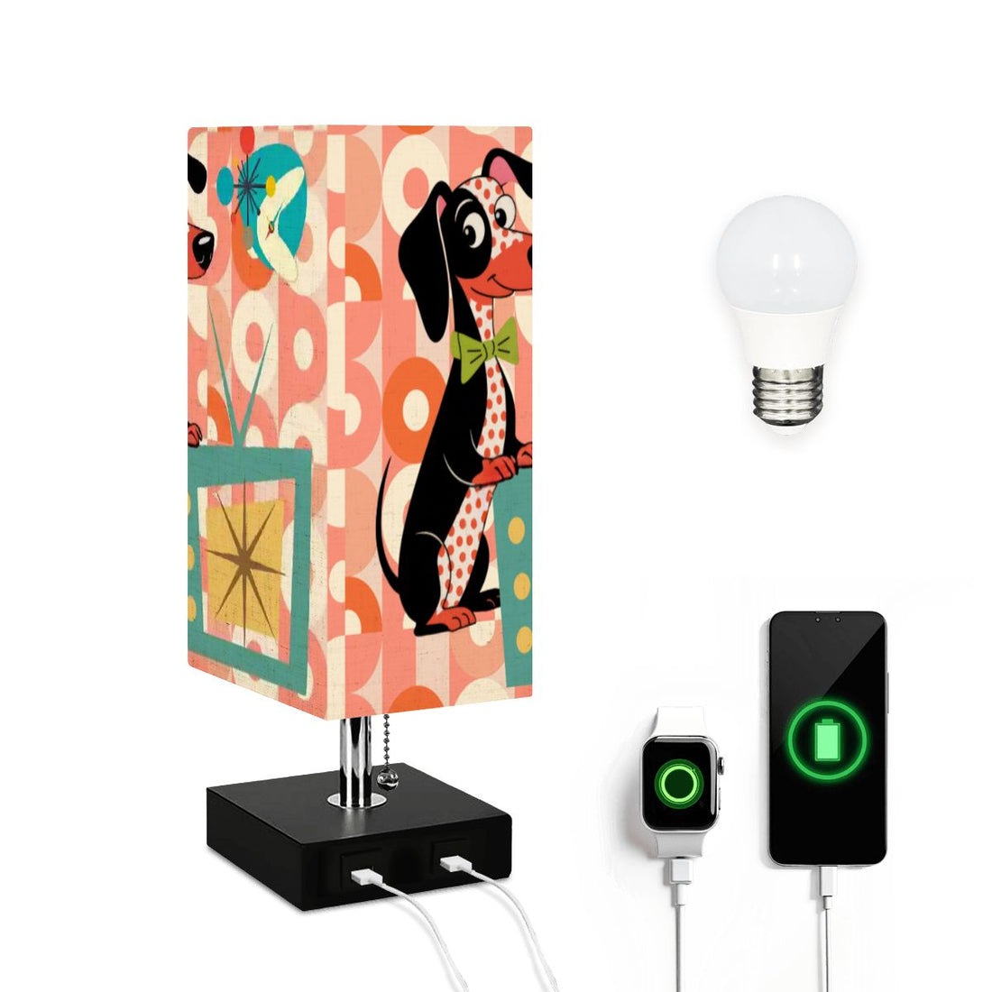 Kate McEnroe New York Retro Dachshund Dog Table Lamp, Mid Century Modern USB LightTable LampsszkcEByLjT
