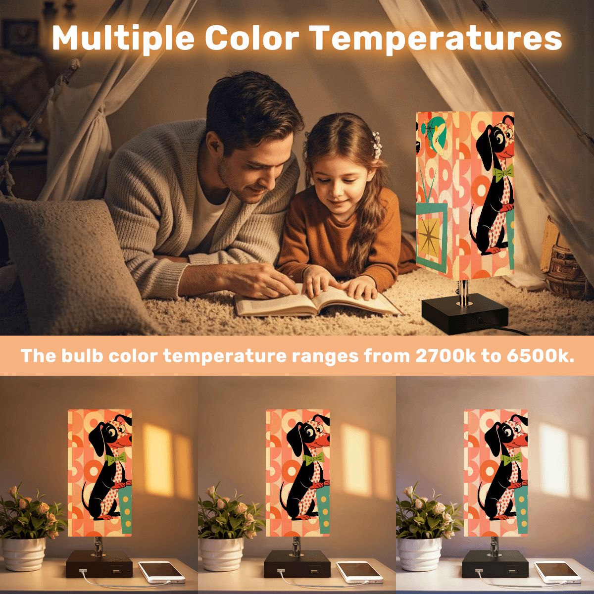 Kate McEnroe New York Retro Dachshund Dog Table Lamp, Mid Century Modern USB LightTable LampsszkcEByLjT