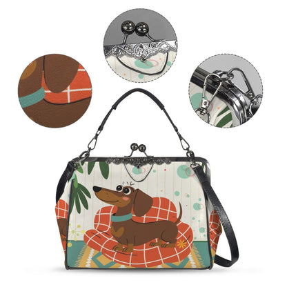 Kate McEnroe New York Retro Dachshund Kiss Lock Handbag Mid Century Dog Lover PurseCrossbody BagsD3268871