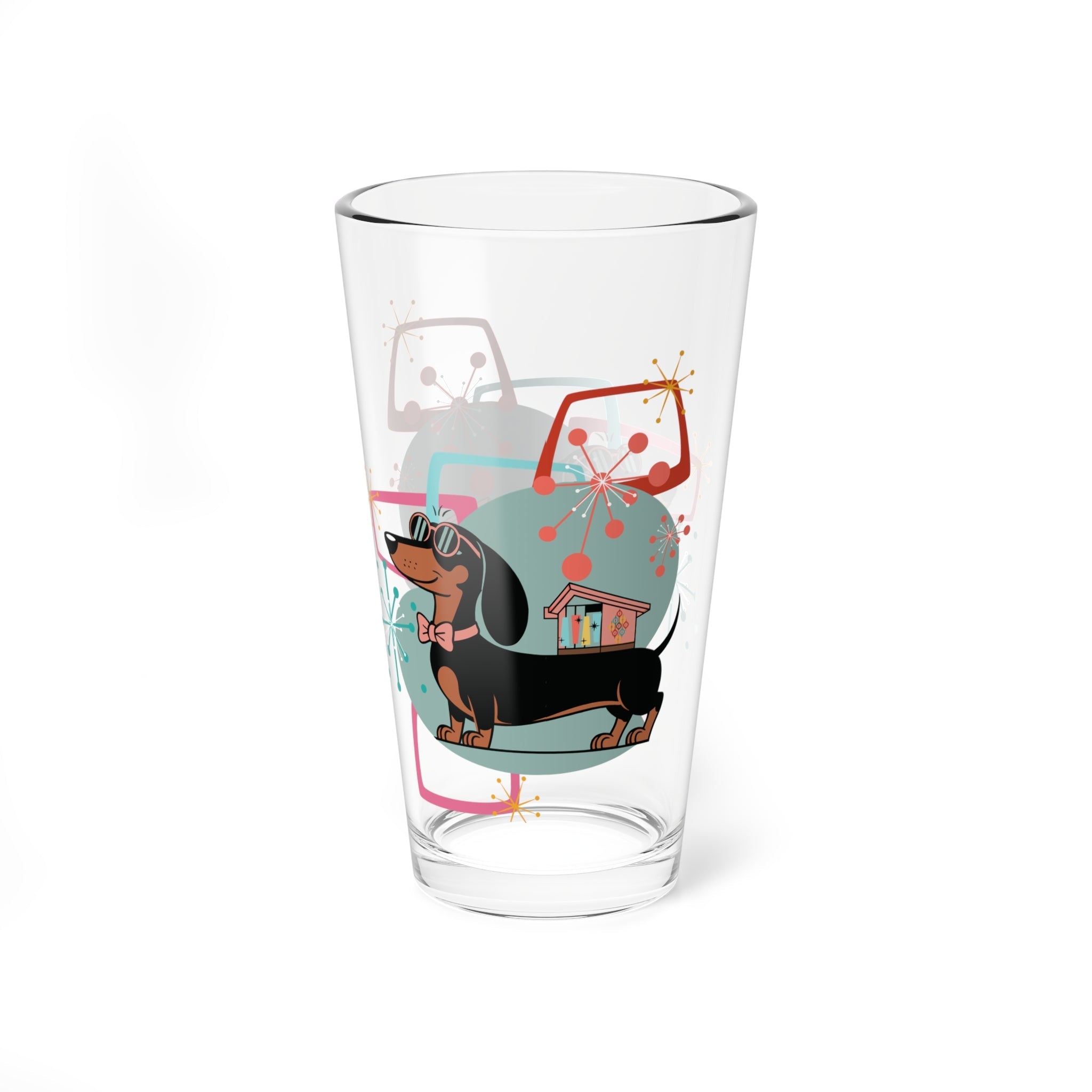 Kate McEnroe New York Retro Dachshund Mid Century Modern Pint Glass, MCM Starburst Dog Drinkware, Kitsch Barware GlassPint Glasses82455806609617366042