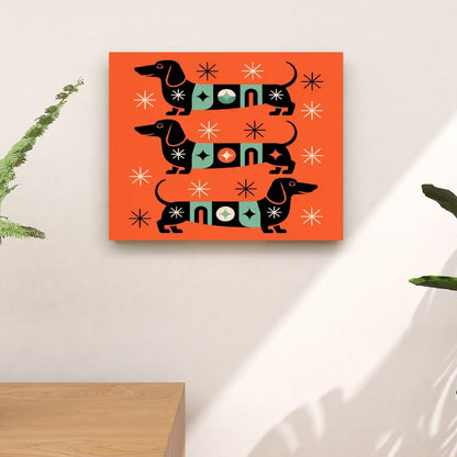 Kate McEnroe New York Retro Dachshund Mid Century Modern Wall Art, Vintage Kitsch Doxie Dog Starburst CanvasCanvas Wall ArtTXlB89DqDg