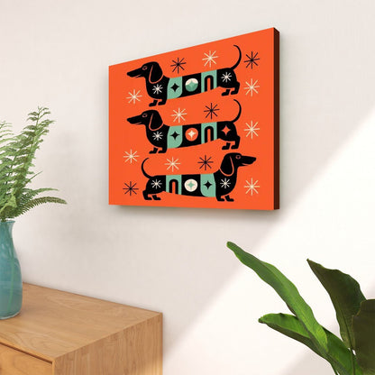 Kate McEnroe New York Retro Dachshund Mid Century Modern Wall Art, Vintage Kitsch Doxie Dog Starburst CanvasCanvas Wall ArtTXlB89DqDg