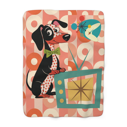 Kate McEnroe New York Retro Dachshund Mid Century Throw Blanket, Atomic Dog TV Starburst MCM Cozy LoungeBlankets30390992920004773772