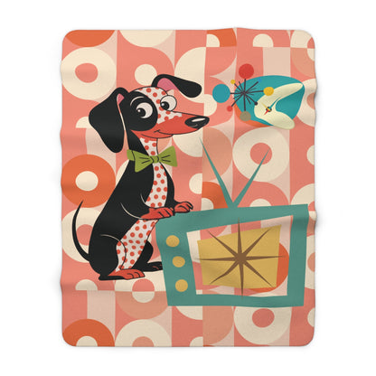 Kate McEnroe New York Retro Dachshund Mid Century Throw Blanket, Atomic Dog TV Starburst MCM Cozy LoungeBlankets30390992920004773772