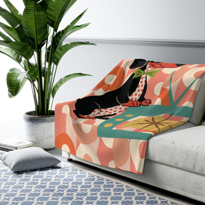 Kate McEnroe New York Retro Dachshund Mid Century Throw Blanket, Atomic Dog TV Starburst MCM Cozy LoungeBlankets30390992920004773772