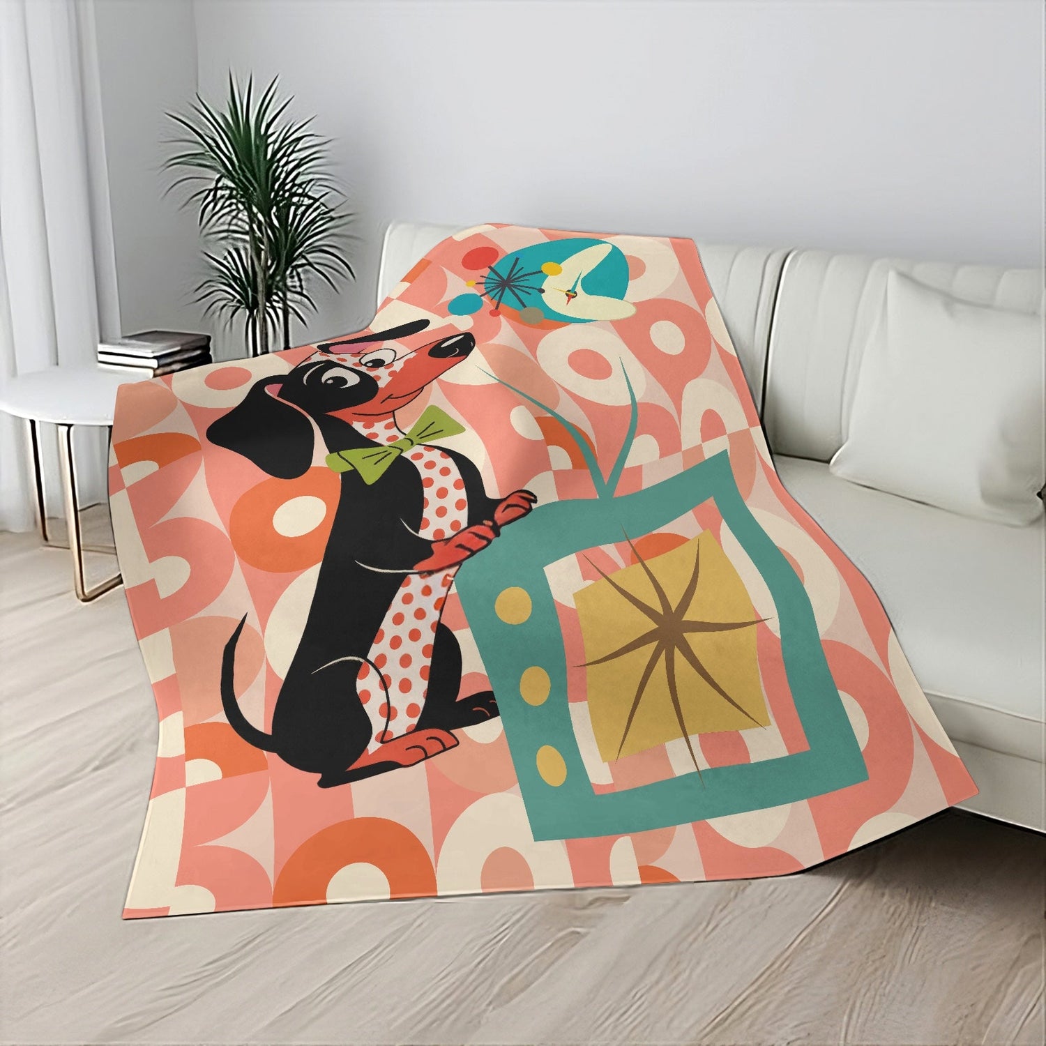 Kate McEnroe New York Retro Dachshund Mid Century Throw Blanket, Atomic Dog TV Starburst MCM Cozy LoungeBlankets96381714085559968168