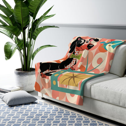 Kate McEnroe New York Retro Dachshund Mid Century Throw Blanket, Atomic Dog TV Starburst MCM Cozy LoungeBlankets96381714085559968168
