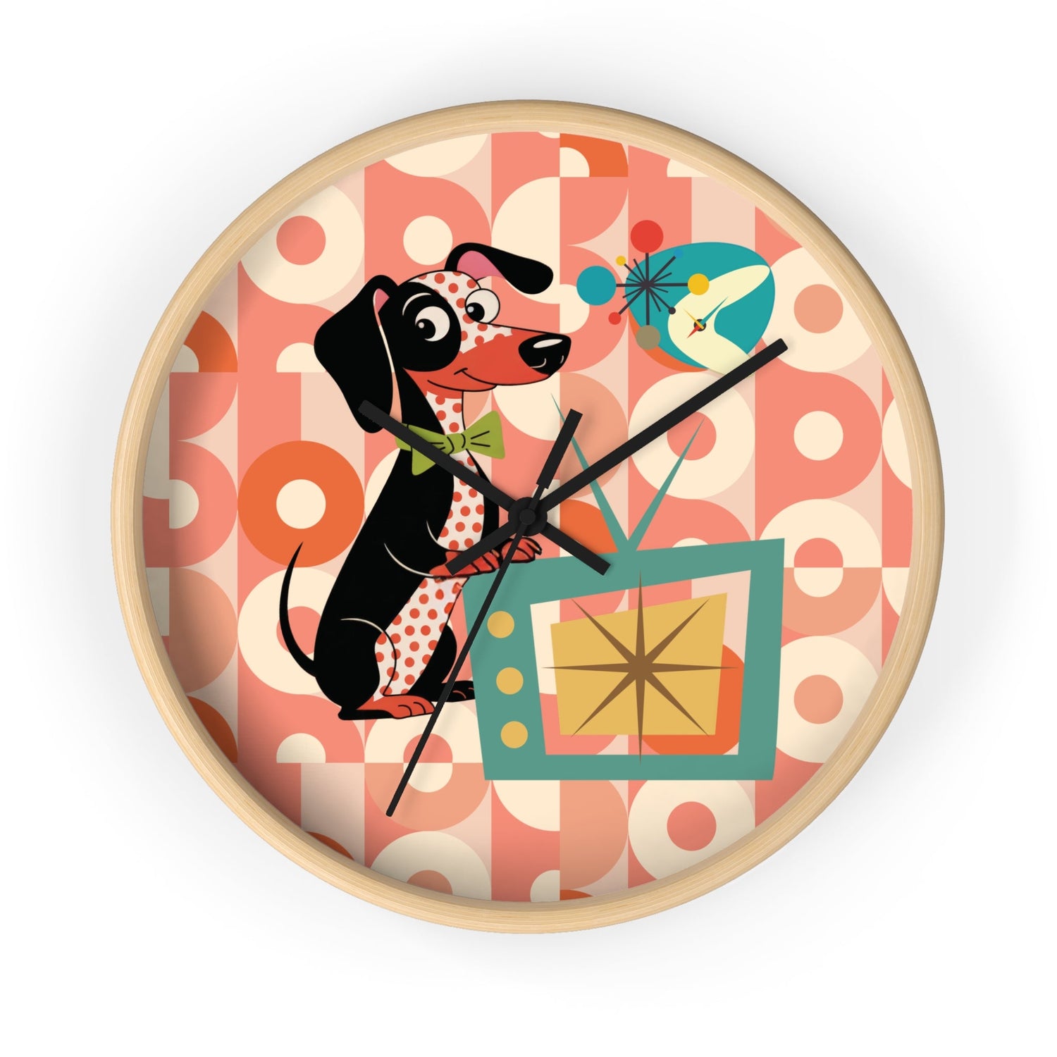 Kate McEnroe New York Retro Dachshund Mid Century Wall Clock, Atomic Dog Starburst Mod TimepieceWall Clocks13270280423976618217