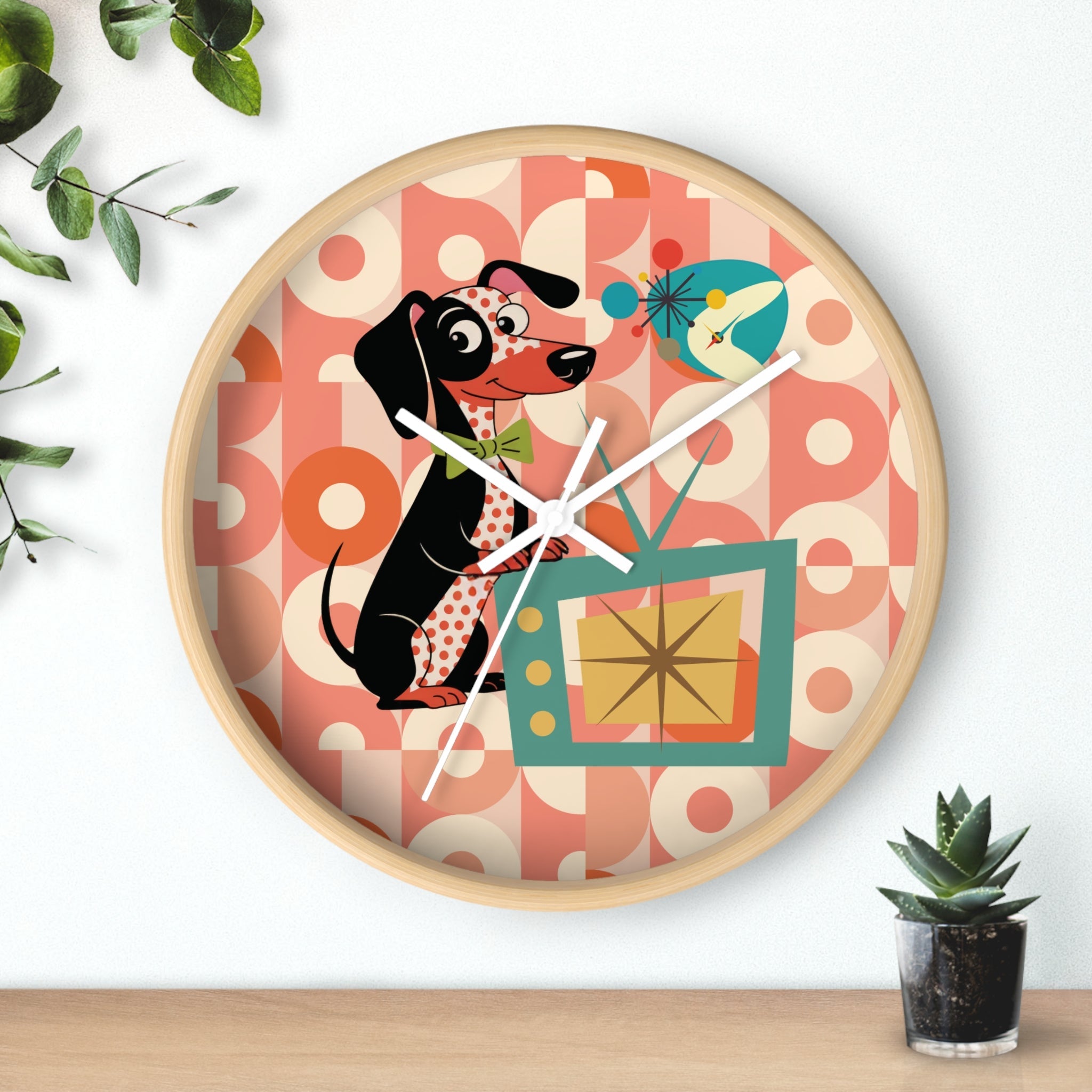 Kate McEnroe New York Retro Dachshund Mid Century Wall Clock, Atomic Dog Starburst Mod TimepieceWall Clocks14288889730039607354